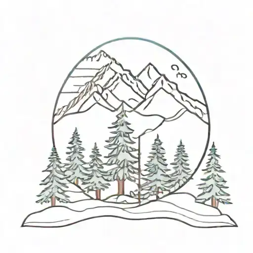 blue spruce tree with Rocky Mountains on top and on the bottom a hemlock tree and the appalachians mountains with a road tattoo design idea