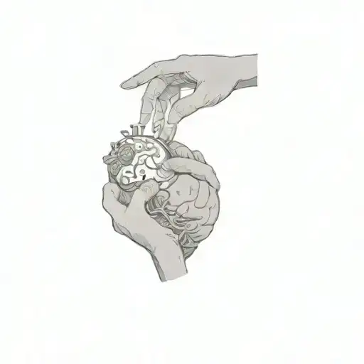a hand holding a heart and brain tattoo design idea