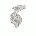 a hand holding a heart and brain tattoo design idea