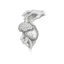 a hand holding a heart and brain tattoo design idea
