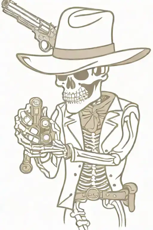 Cowboy skeleton holding a revolver tattoo design idea
