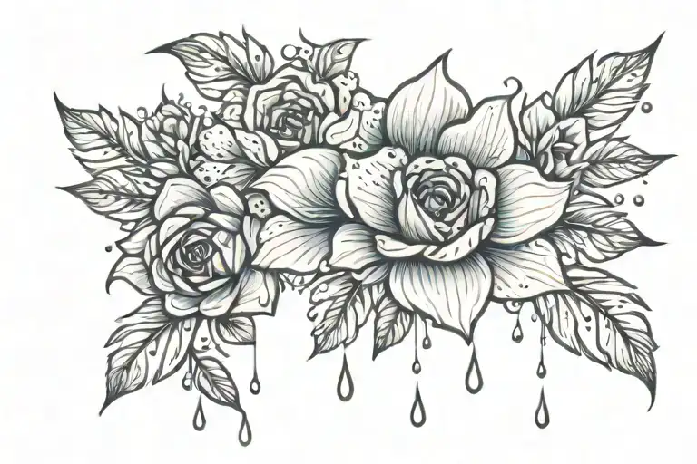 aesthetic floral with rain drops tattoo design idea