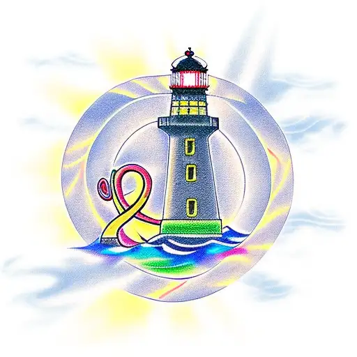 Treble clef illuminated by a lighthouse.. The treble clef will be watermarked.. Number 18 and a peace sign tattoo design idea