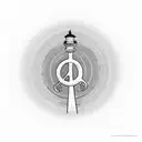 Treble clef illuminated by a lighthouse.. The treble clef will be watermarked.. Number 18 and a peace sign tattoo design idea