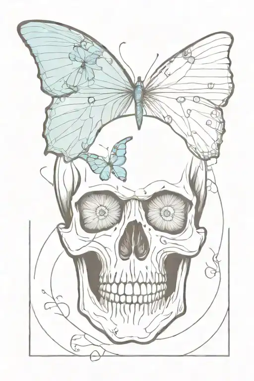 skull and Blue Morpho butterfly tattoo design idea