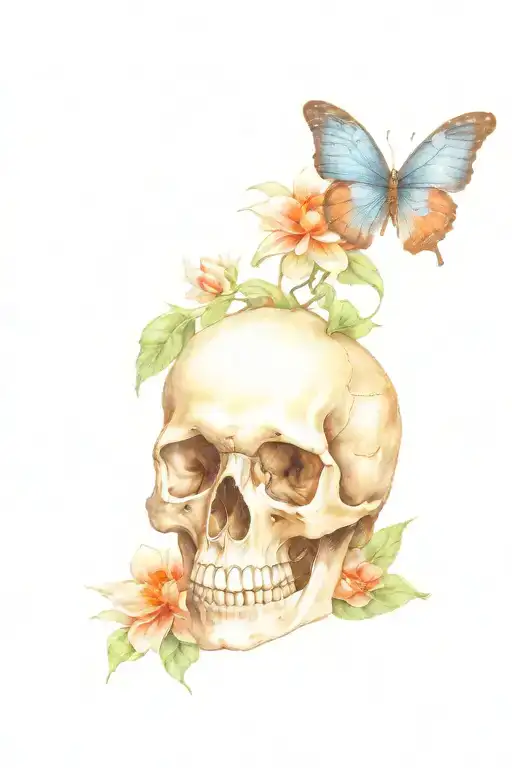 skull and Blue Morpho butterfly tattoo design idea
