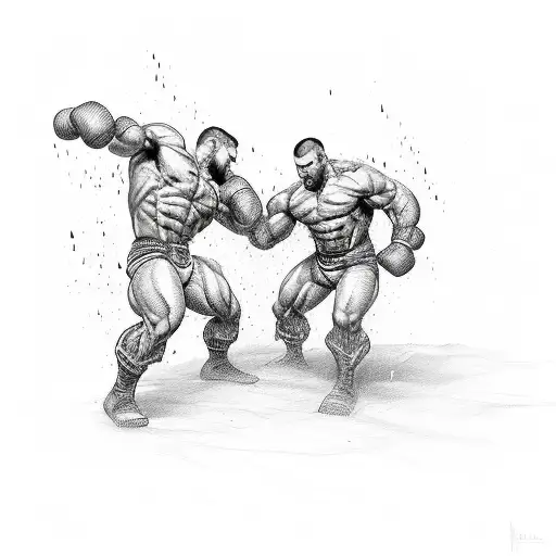 2 identical muscular guys fighting  tattoo design idea