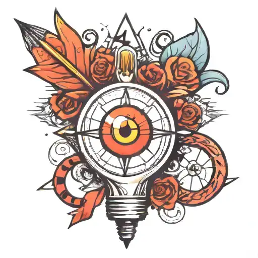 Light bulb, Open eye, Heart, Moving arrow, Infinity symbol, Star, Spiral, Crown tattoo design idea