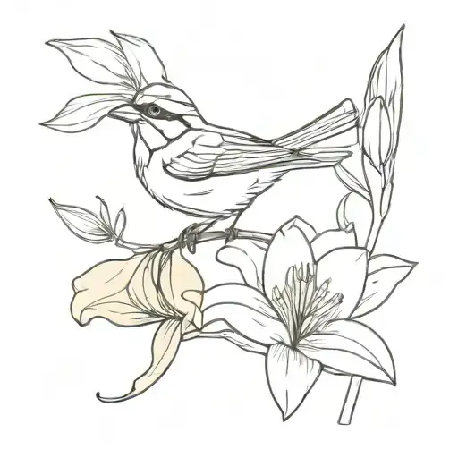 sparrow and lily flower tattoo design idea