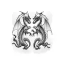 Two Dragons fighting. Their tails intertwinned tattoo design idea