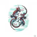 Two Dragons fighting. Their tails intertwinned tattoo design idea