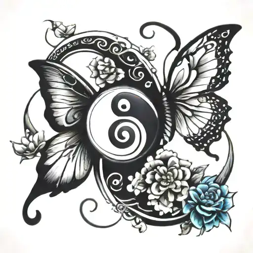 Butterfly yin yang symbol tattoo design idea