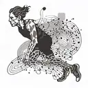 An abstract representation of a runner with musical notes intertwined tattoo design idea