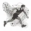 An abstract representation of a runner with musical notes intertwined tattoo design idea
