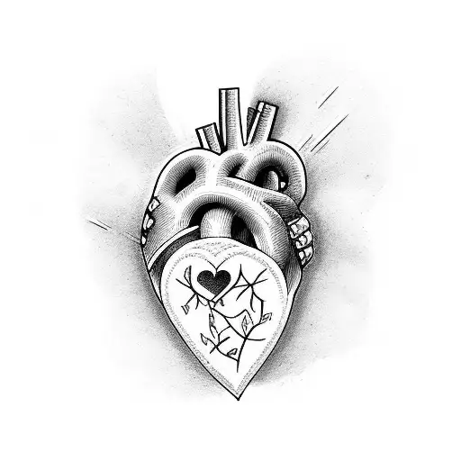 heart love with Christian cross tattoo design idea