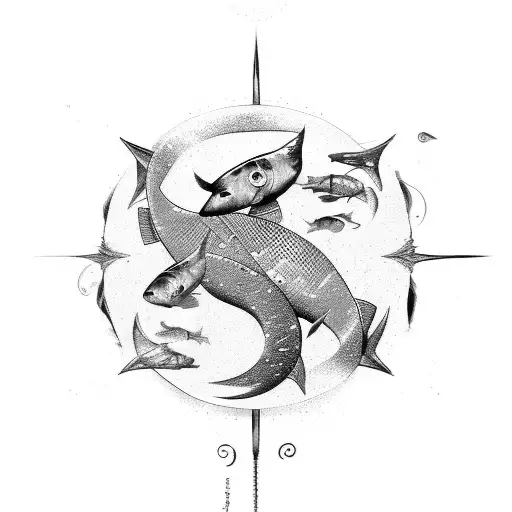 A mystical pisces zodiac with each sign depicted in a unique way tattoo design idea