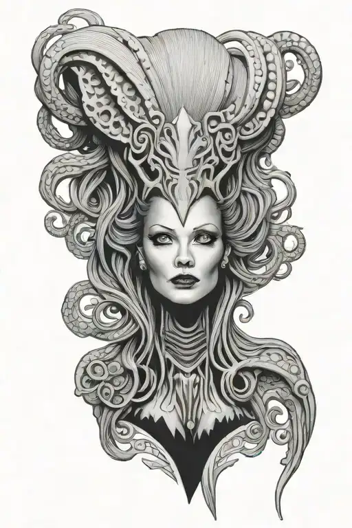 linda carter dressed as medussa tattoo design idea