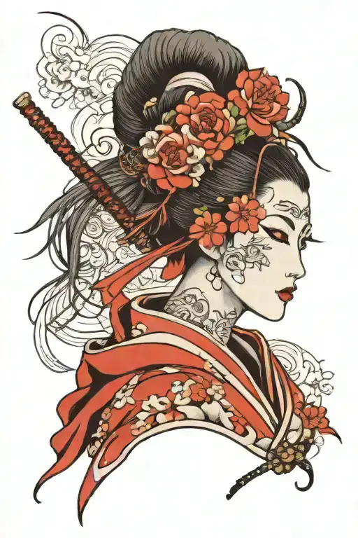 Masked geisha Chania tattoo design idea
