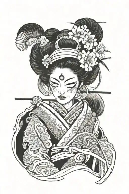Masked geisha with blank face tattoo design idea