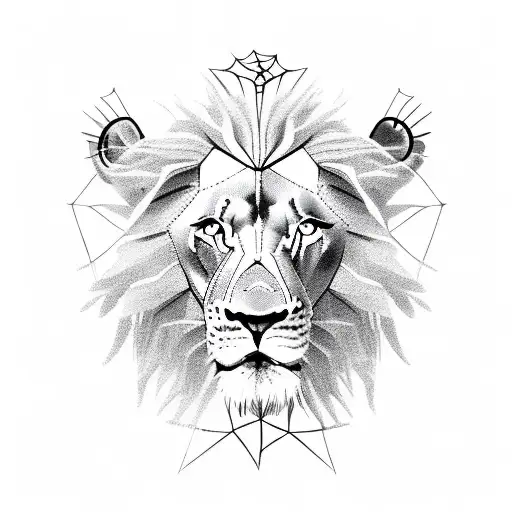lion with leo zodiac sign and spider climbing down web tattoo design idea