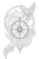 Compass mountains rising Phoenix tattoo design idea