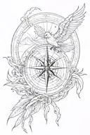 Compass mountains rising Phoenix tattoo design idea