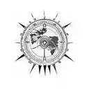 Himalayas with motorcycle and compass tattoo design idea