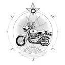 Himalayas with motorcycle and compass tattoo design idea