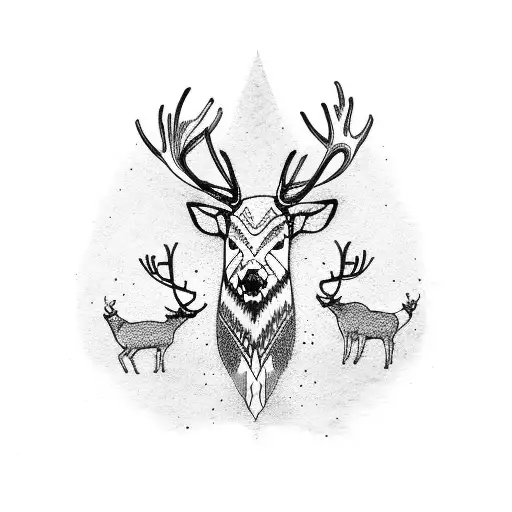 native American  full reindeer tattoo design idea