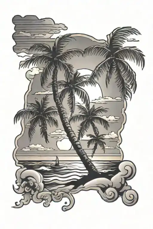 beach palm tree sunset sky tattoo design idea