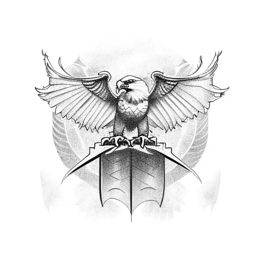The outline of an eagle's wing on top, overlapping with the outline of a bat's wing on the bottom. The eagle's wing is d tattoo design idea