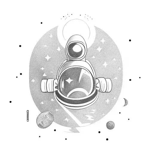 An astronaut floating in space while holding a dumbbell tattoo design idea