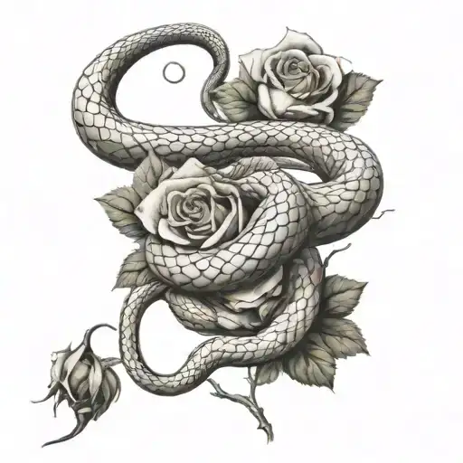 snake and rose tattoo design idea