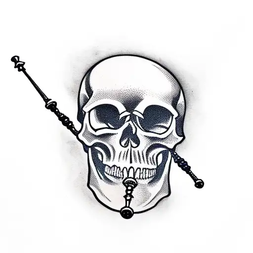 Skull with bagpipes and beer tattoo design idea