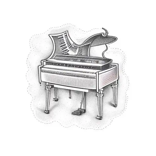 gramophone and piano keys with vines  tattoo design idea
