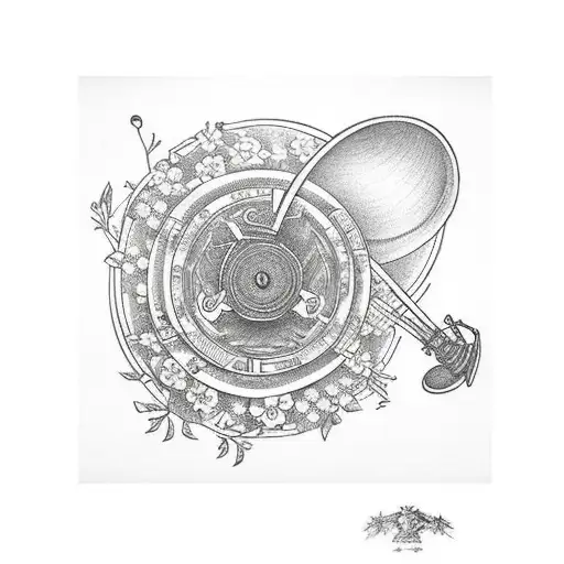 gramophone with vines and flowers tattoo design idea