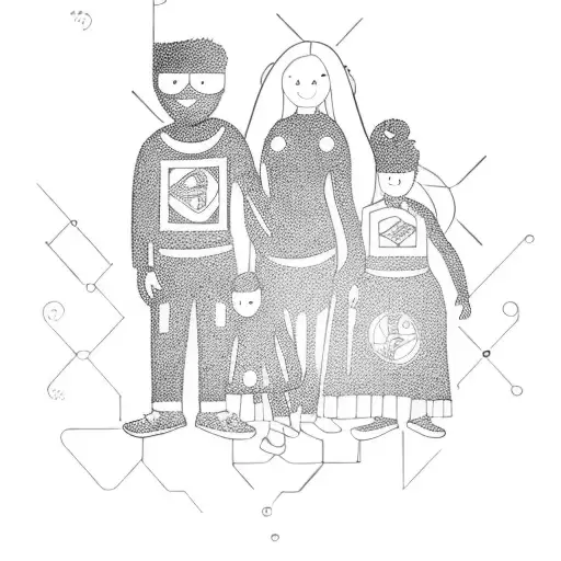 family of four, dad mom boy girl tattoo design idea