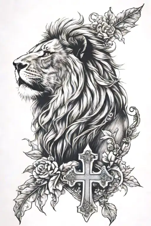 lion and cross tattoo tattoo design idea
