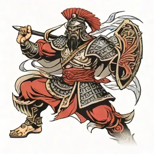 half Spartan half samurai warrior tattoo design idea