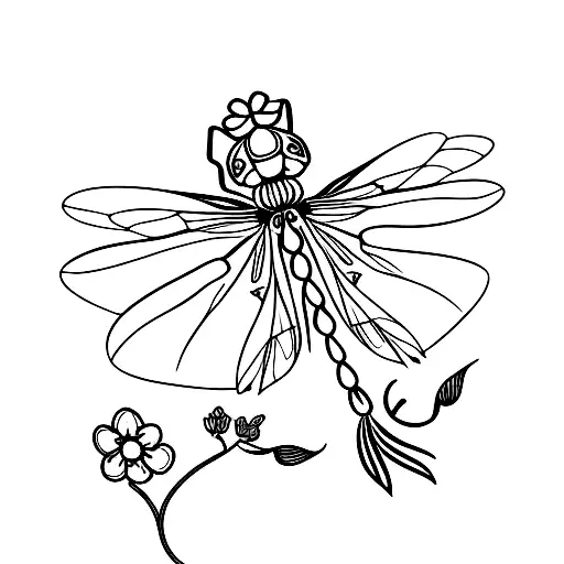 dragonfly with flores tattoo design idea