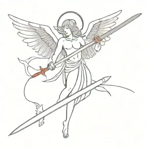 a angel with a sword killing a demon tattoo design idea