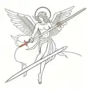 a angel with a sword killing a demon tattoo design idea