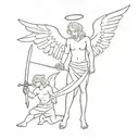 a angel with a sword killing a demon tattoo design idea
