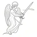 a angel with a sword killing a demon tattoo design idea