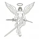 a angel with a sword killing a demon tattoo design idea