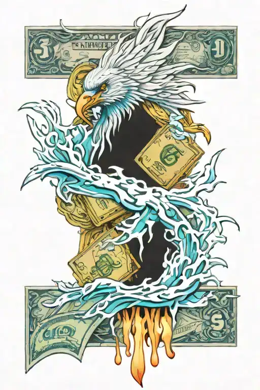 Money, gangster, halucinate, power, modern, water, flow, phoenix  tattoo design idea