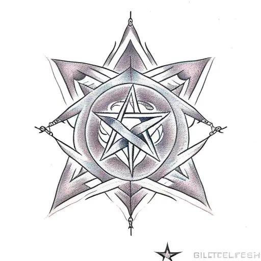 pentagram with flowes tattoo design idea