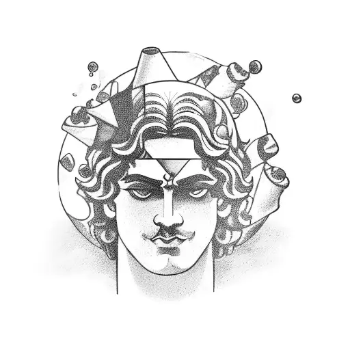 The greek god of hedonism Dionysus, holding a vase overflowing with wine, tattoo design idea