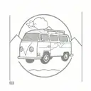A minimalist design of a campervan with a globe on top, symbolizing your goal of building your own campervan and exploring the world with your mom tattoo design idea