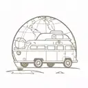 A minimalist design of a campervan with a globe on top, symbolizing your goal of building your own campervan and exploring the world with your mom tattoo design idea